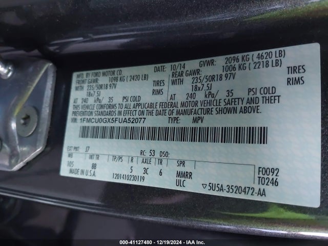 Ford ESCAPE SE 2015 1FMCU0GX5FUA52077 Image 9
