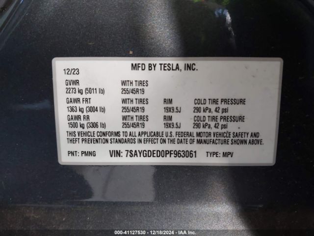 7SAYGDED0PF963061 Tesla Model Y Rwd