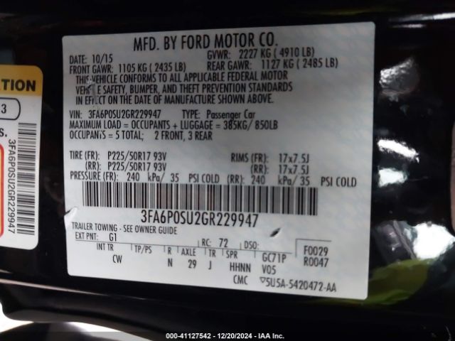 3FA6P0SU2GR229947 Ford Fusion Energi Titanium