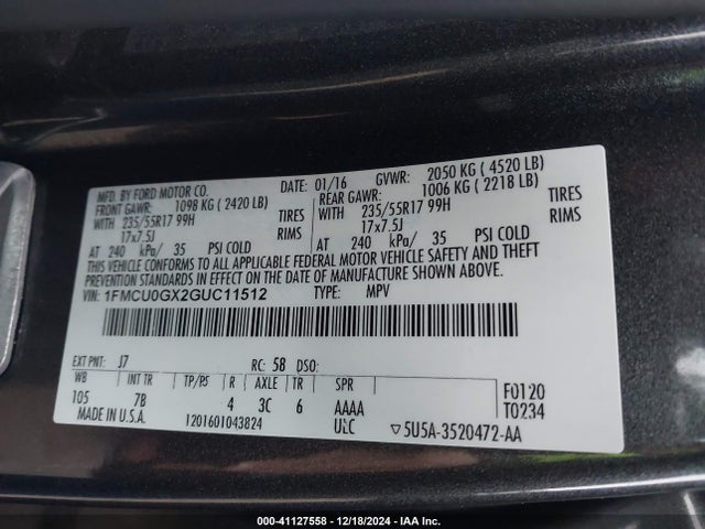 Ford ESCAPE SE 2016 1FMCU0GX2GUC11512 Image 9