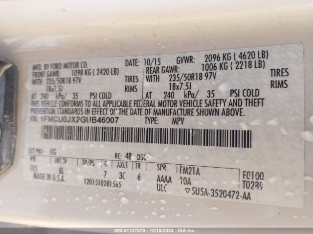 1FMCU0JX2GUB46007 Ford Escape Titanium