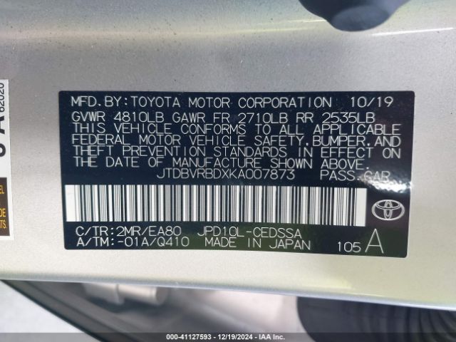 JTDBVRBDXKA007873 Toyota Mirai