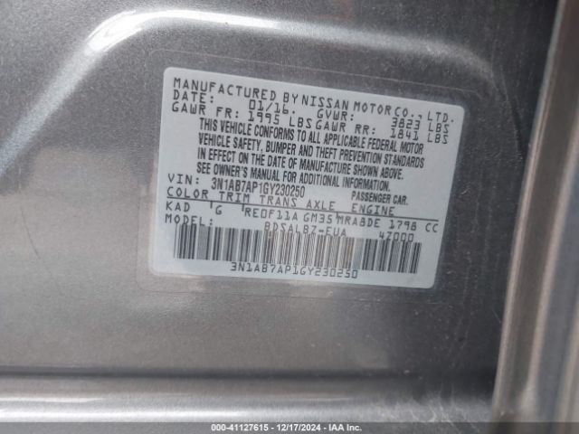 3N1AB7AP1GY230250 Nissan SENTRA S