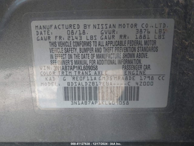 Nissan SENTRA SV 2019 3N1AB7AP1KL609058 Image 9