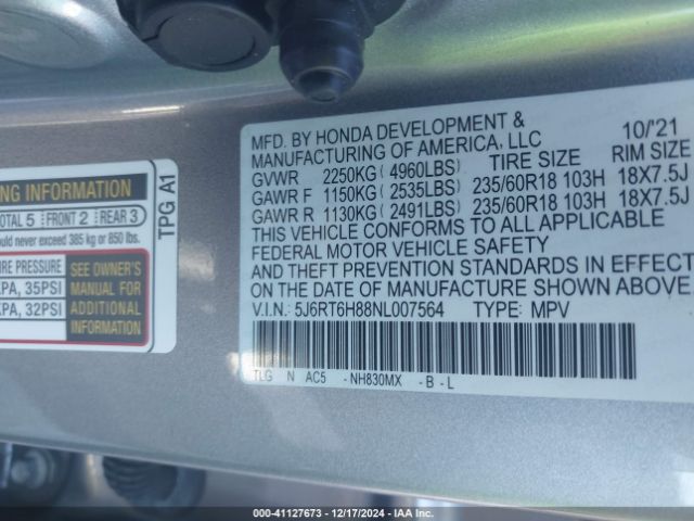 5J6RT6H88NL007564 Honda Cr-v Hybrid Ex-l