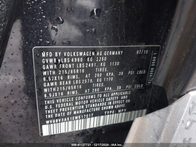 WVGBV3AX1EW517217 Volkswagen TIGUAN S
