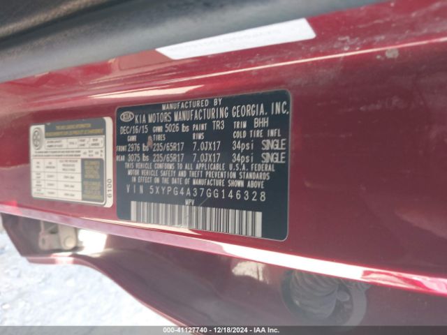 5XYPG4A37GG146328 KIA Sorento 2.4l Lx