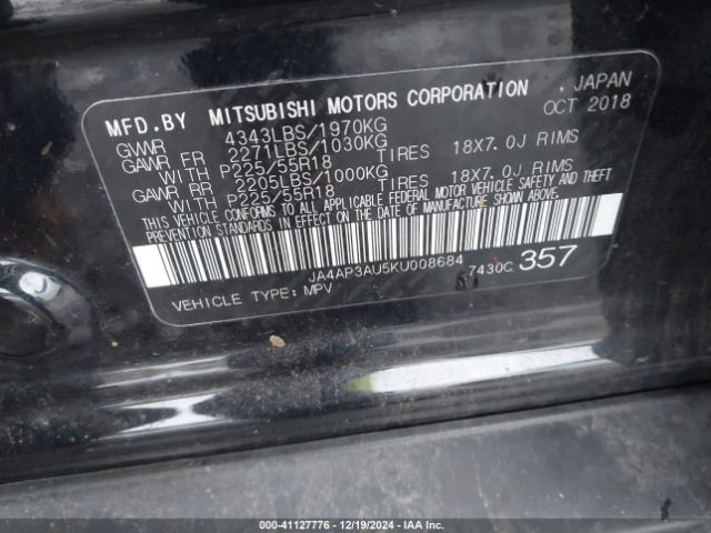 2019 MITSUBISHI OUTLANDER SPORT JA4AP3AU5KU008684 Photo 8