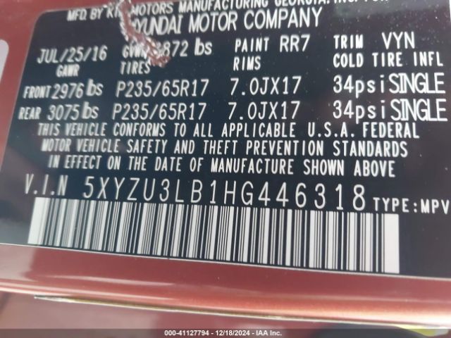 5XYZU3LB1HG446318 Hyundai Santa Fe Sport 2.4l