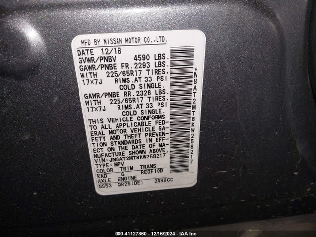 Nissan ROGUE SV 2019 JN8AT2MT8KW258217 Image 9