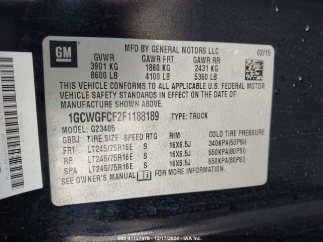 1GCWGFCF2F1188189 Chevrolet Express 2500 Work Van