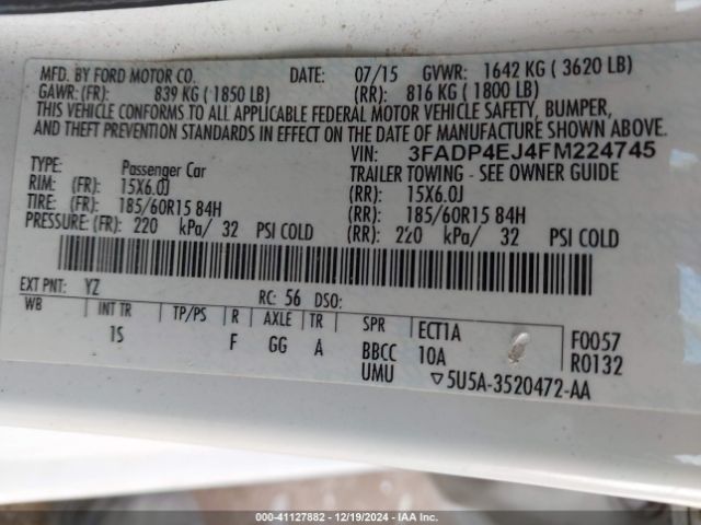 3FADP4EJ4FM224745 Ford FIESTA SE