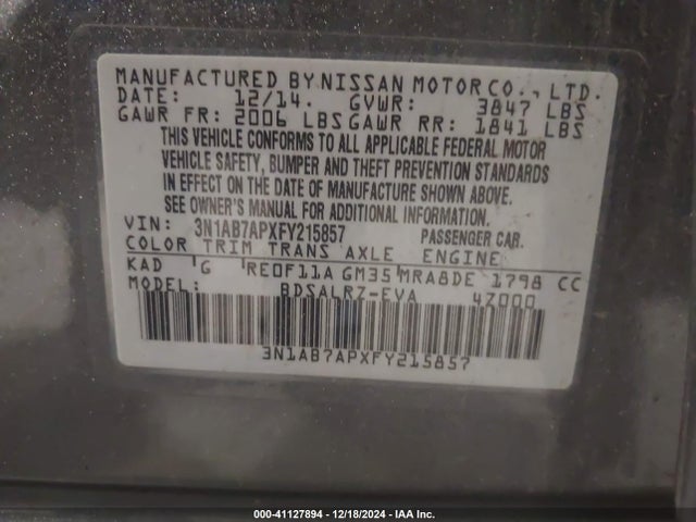 3N1AB7APXFY215857 Nissan SENTRA SR