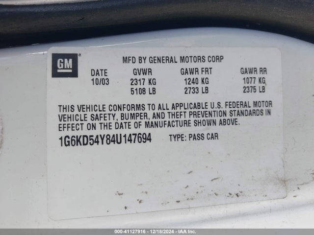2004 CADILLAC DEVILLE 1G6KD54Y84U147694 Photo 8