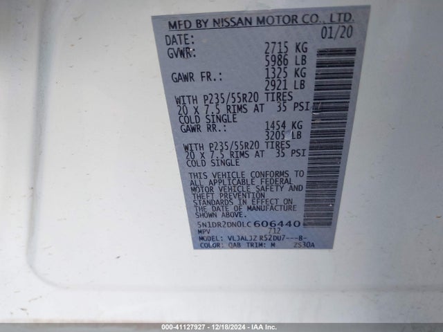 Nissan Pathfinder Platinum 2wd 2020 5N1DR2DN0LC606440 Image 9