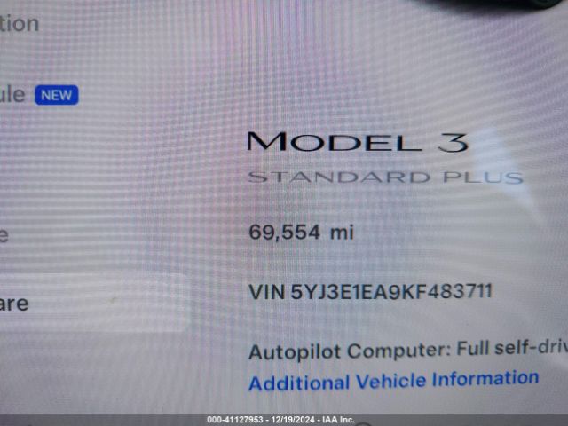 5YJ3E1EA9KF483711 Tesla MODEL 3