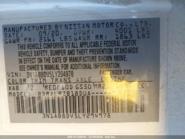 3N1AB8DV5LY294978 Nissan Sentra Sr Xtronic Cvt