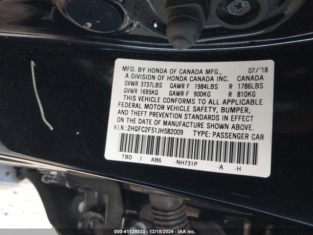 Honda Civic Lx 2018 2HGFC2F51JH582009 Image 9