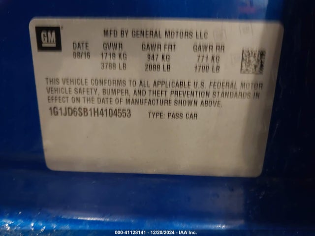 Chevrolet Sonic Lt Auto 2017 1G1JD6SB1H4104553 Image 9