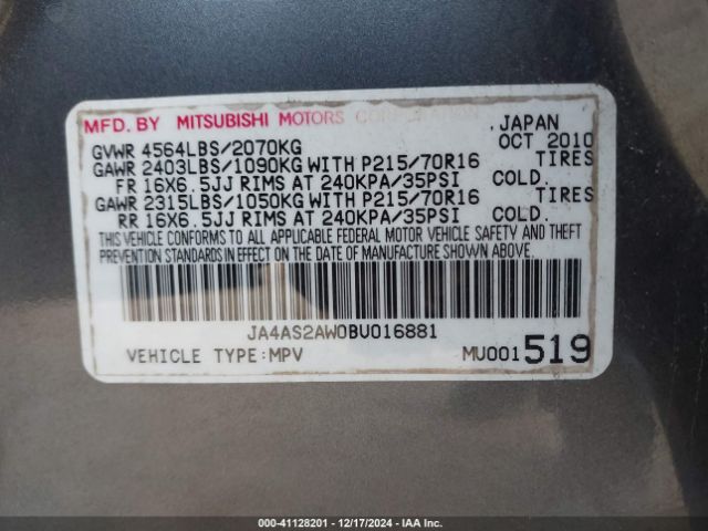 2011 MITSUBISHI OUTLANDER JA4AS2AW0BU016881 Photo 8