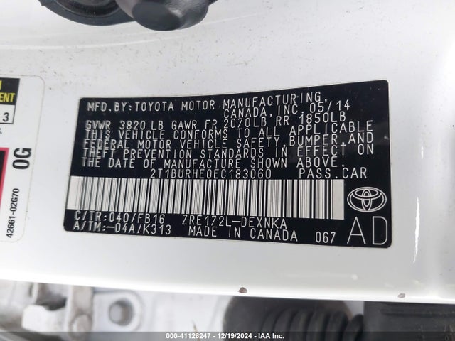 Toyota COROLLA LE 2014 2T1BURHE0EC183060 Image 9