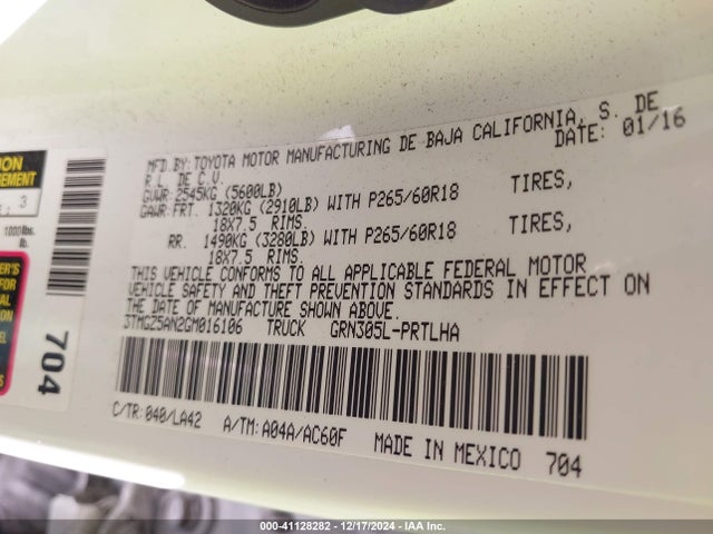 3TMGZ5AN2GM016106 Toyota Tacoma Limited