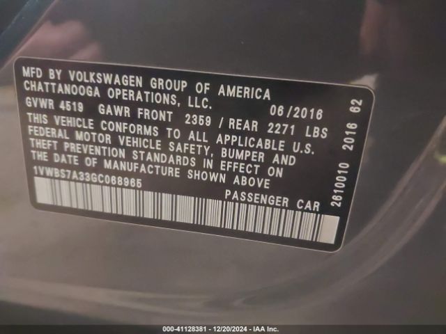1VWBS7A33GC068965 Volkswagen Passat 1.8t Se