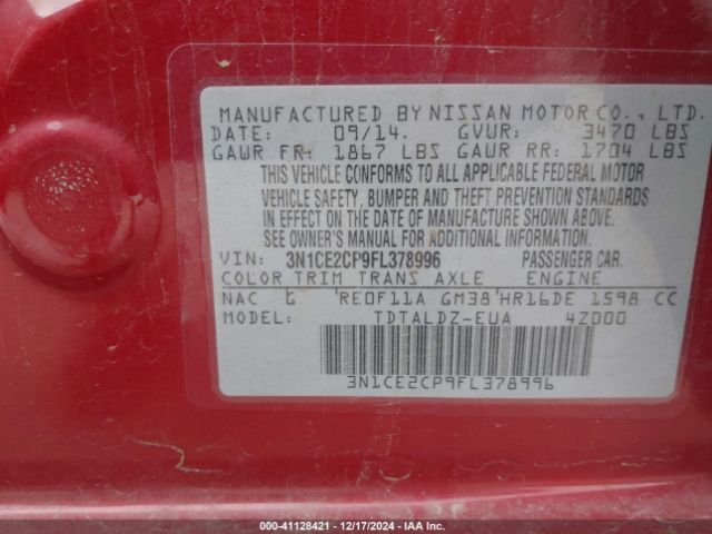 3N1CE2CP9FL378996 Nissan Versa Note S (sr)/s Plus/sl/sr/sv