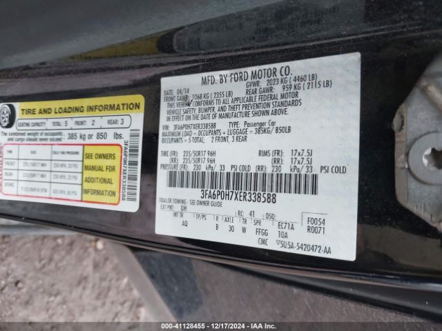 3FA6P0H7XER338588 Ford FUSION SE