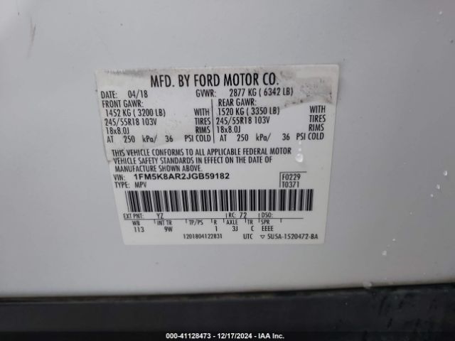 1FM5K8AR2JGB59182 Ford Police Interceptor