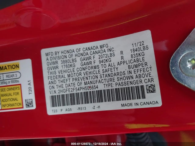 Honda Civic Sport 2023 2HGFE2F54PH505654 Image 9