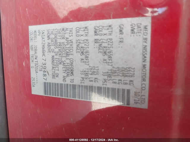 Nissan ROGUE S 2017 5N1AT2MN6HC739487 Image 9