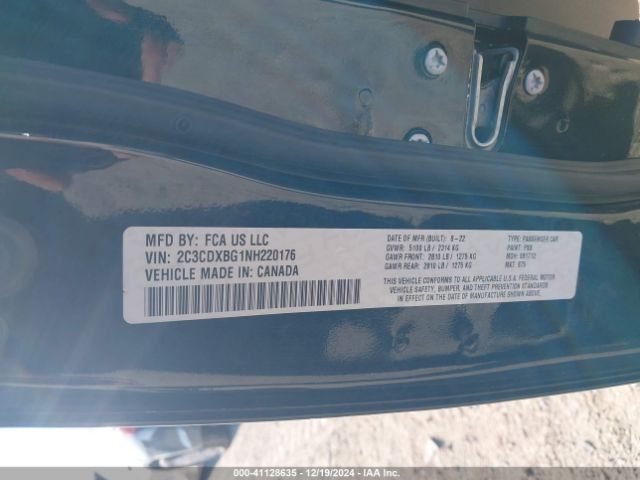 2C3CDXBG1NH220176 Dodge Charger Sxt Rwd