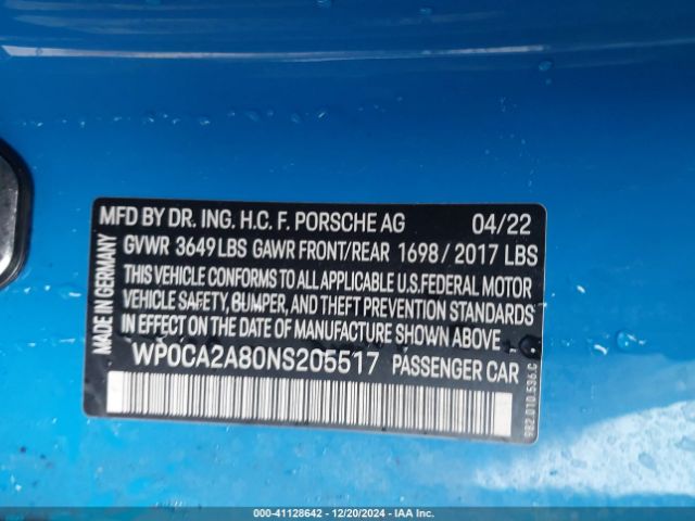 2022 PORSCHE 718 BOXSTER WP0CA2A80NS205517 Photo 8
