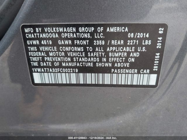 1VWAT7A32FC002219 Volkswagen Passat 1.8t S