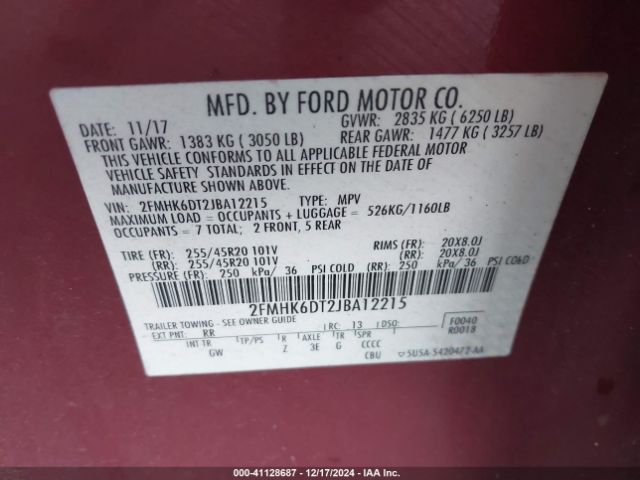 2FMHK6DT2JBA12215 Ford Flex Limited
