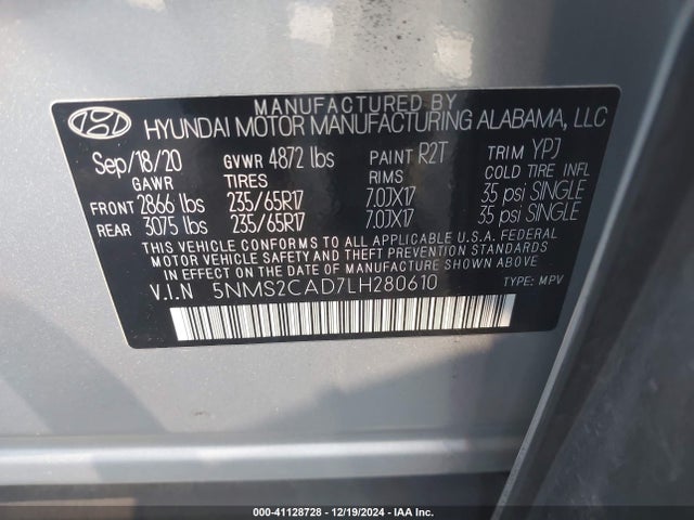 5NMS2CAD7LH280610 Hyundai Santa Fe Se