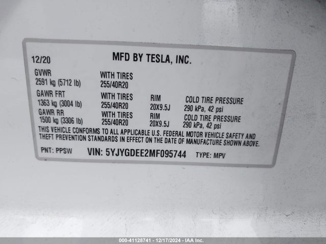 2021 TESLA MODEL Y 5YJYGDEE2MF095744 Photo 8
