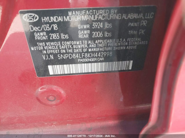 Hyundai ELANTRA SEL 2019 5NPD84LF8KH442998 Image 9