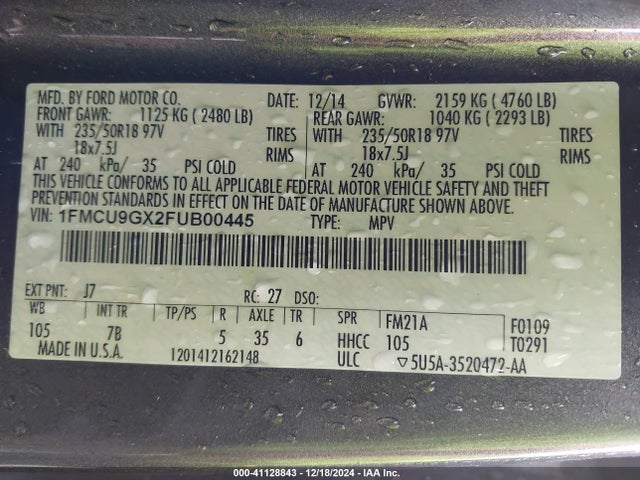 Ford ESCAPE SE 2015 1FMCU9GX2FUB00445 Image 9