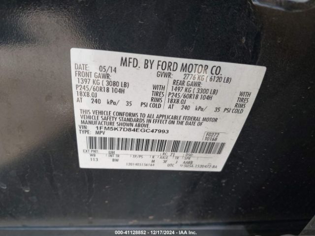 1FM5K7D84EGC47993 Ford EXPLORER XLT