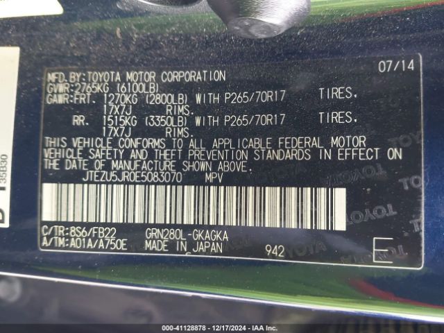 JTEZU5JR0E5083070 Toyota 4RUNNER SR5