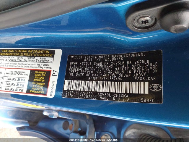 Toyota CAMRY SE 2017 4T1BF1FK5HU657494 Image 9