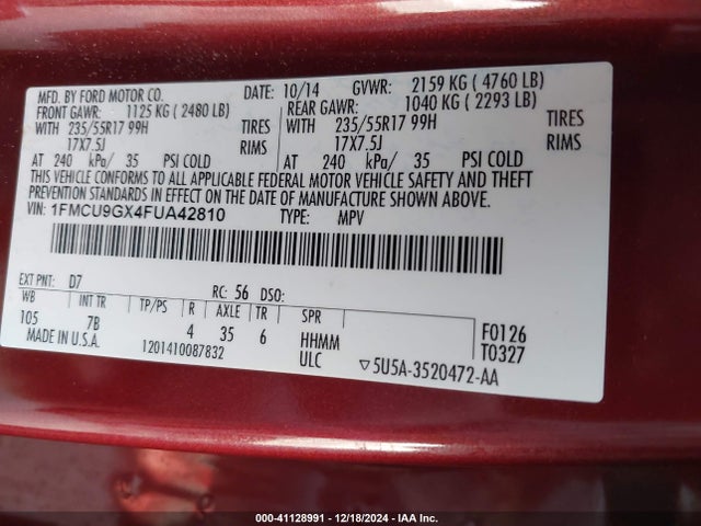 Ford ESCAPE SE 2015 1FMCU9GX4FUA42810 Image 9