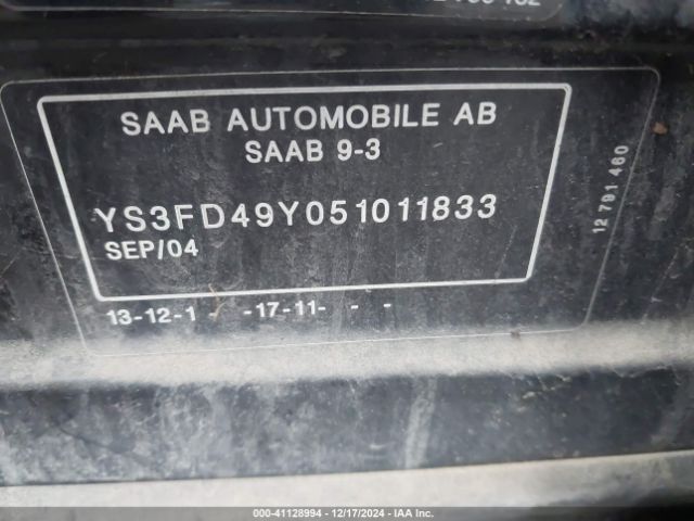 2005 SAAB 9-3 YS3FD49Y051011833 Photo 8