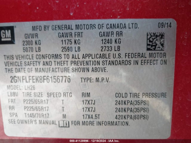Chevrolet EQUINOX 1LT 2015 2GNFLFEK8F6156776 Image 9