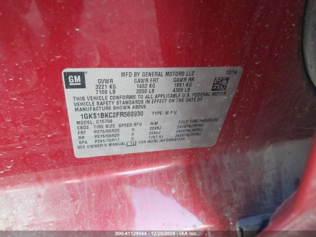 1GKS1BKC2FR560930 GMC YUKON SLT