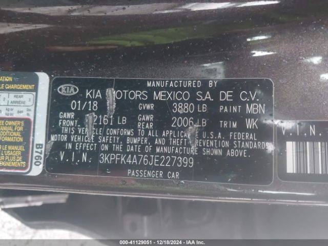 3KPFK4A76JE227399 KIA FORTE LX