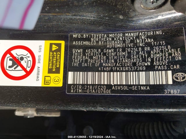Toyota CAMRY LE 2016 4T4BF1FKXGR537369 Image 9