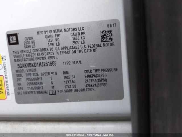 5GAKVBKD1HJ261568 Buick Enclave Leather